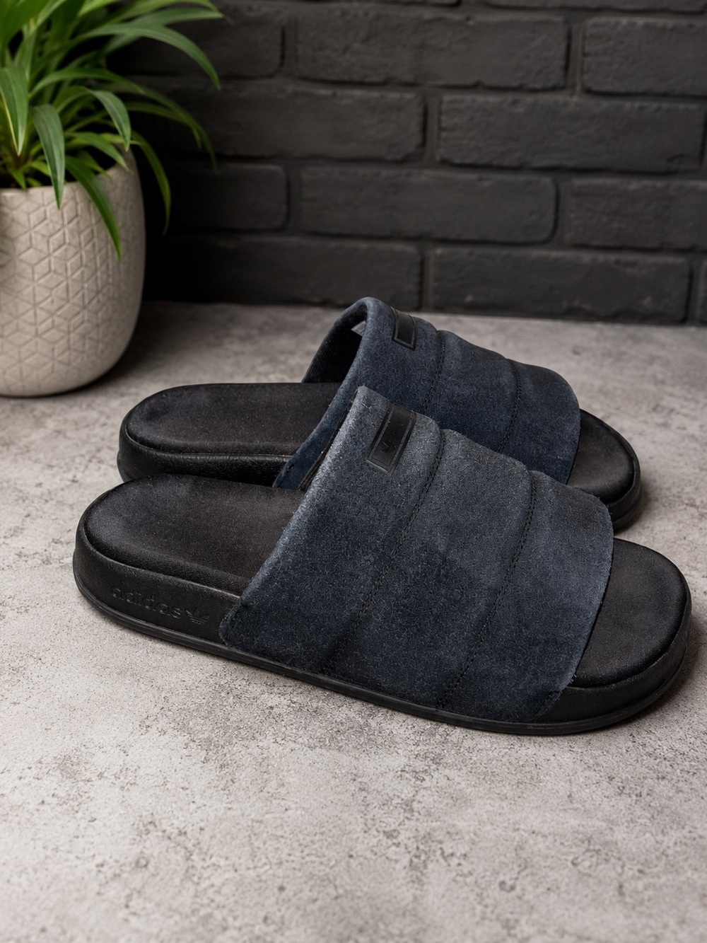 Adidas Originals Adilette Comfort Slides Black Suede – Women’s Size 9 US / EU 42